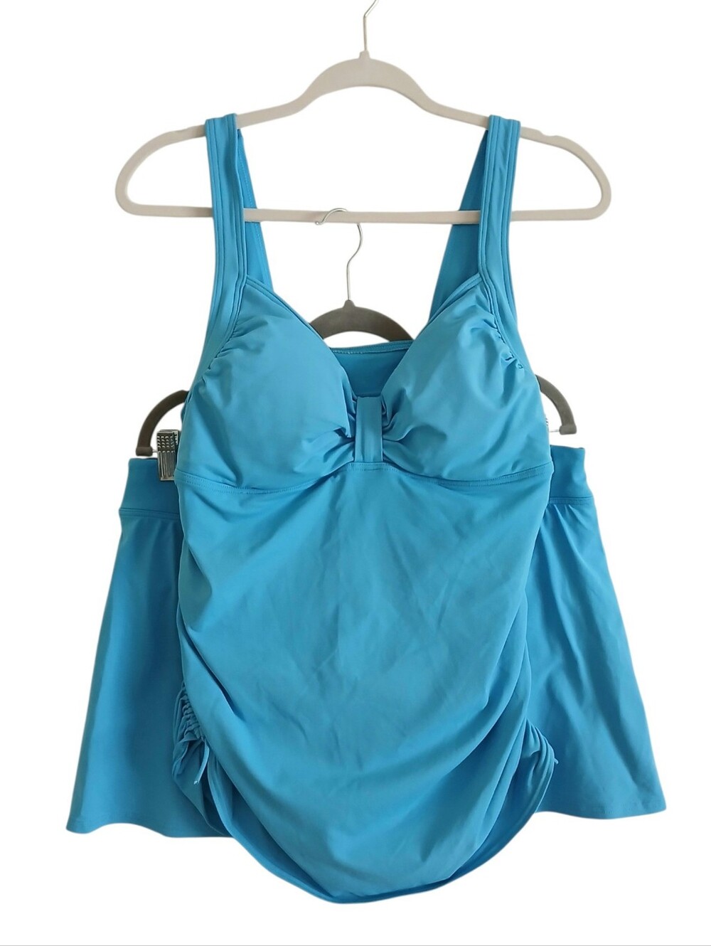 LANDS END 2 Pc Ruched Tankini Swimsuit Women's 12 Aqua Skirt Modest Bathing